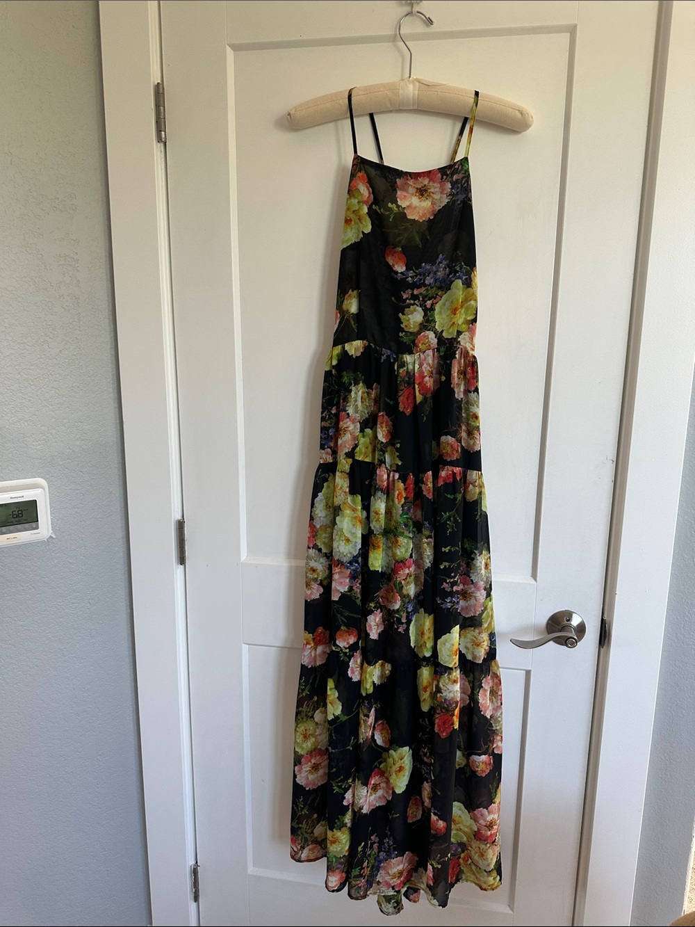 june & hudson Black Maxi Dress with Yellow & Pink Floral Print
